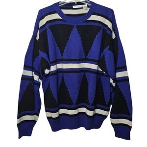 Vintage Claiborne Knit Colorblock Crewneck Sweater Size Large 100% Cotton